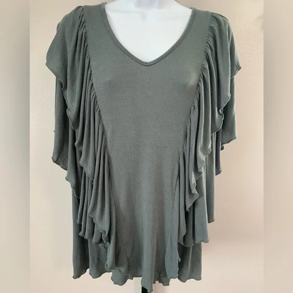 POL V-Neck Ruffle Top in Teal - Picture 16 of 16